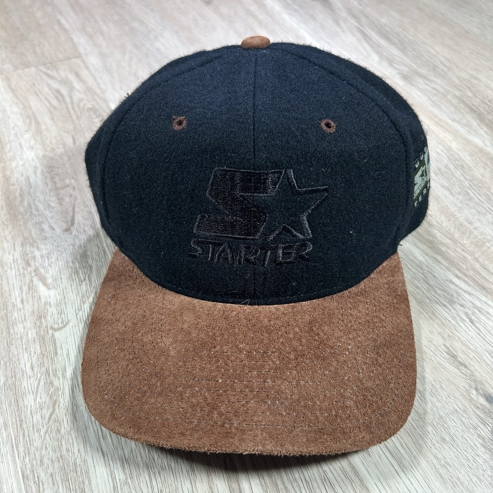 VTG 90s Starter Strapback Hat Rugged Terrain Black Brown Wool Blend Cap